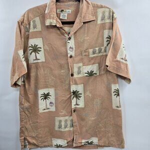 Joe Marlin Orange Peach Palm Tree Button Down Cotton Blend Medium